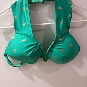 Aerie Teal Bra 36C Top with Gold Accents